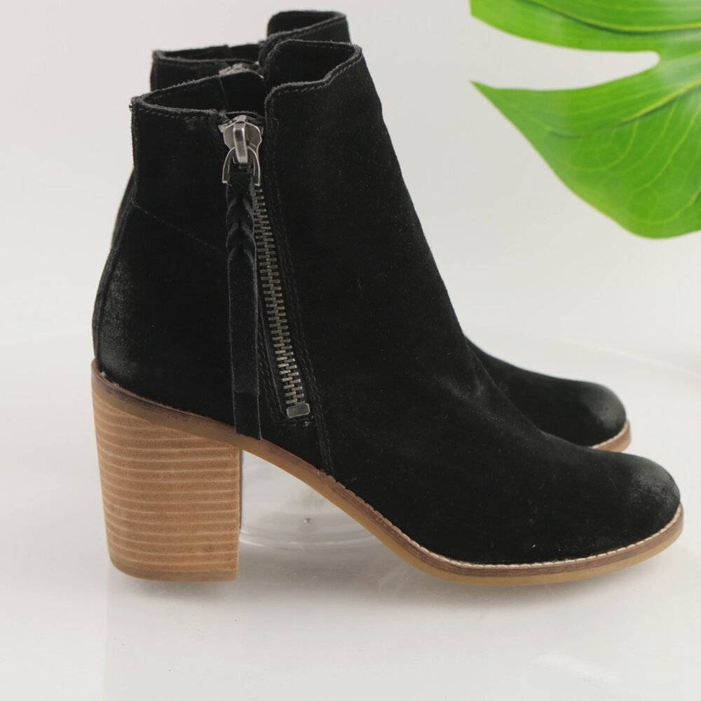 Dolce Vita Womens Lanie Boots Size 9.5 Black Suede Block Heel Distressed Booties